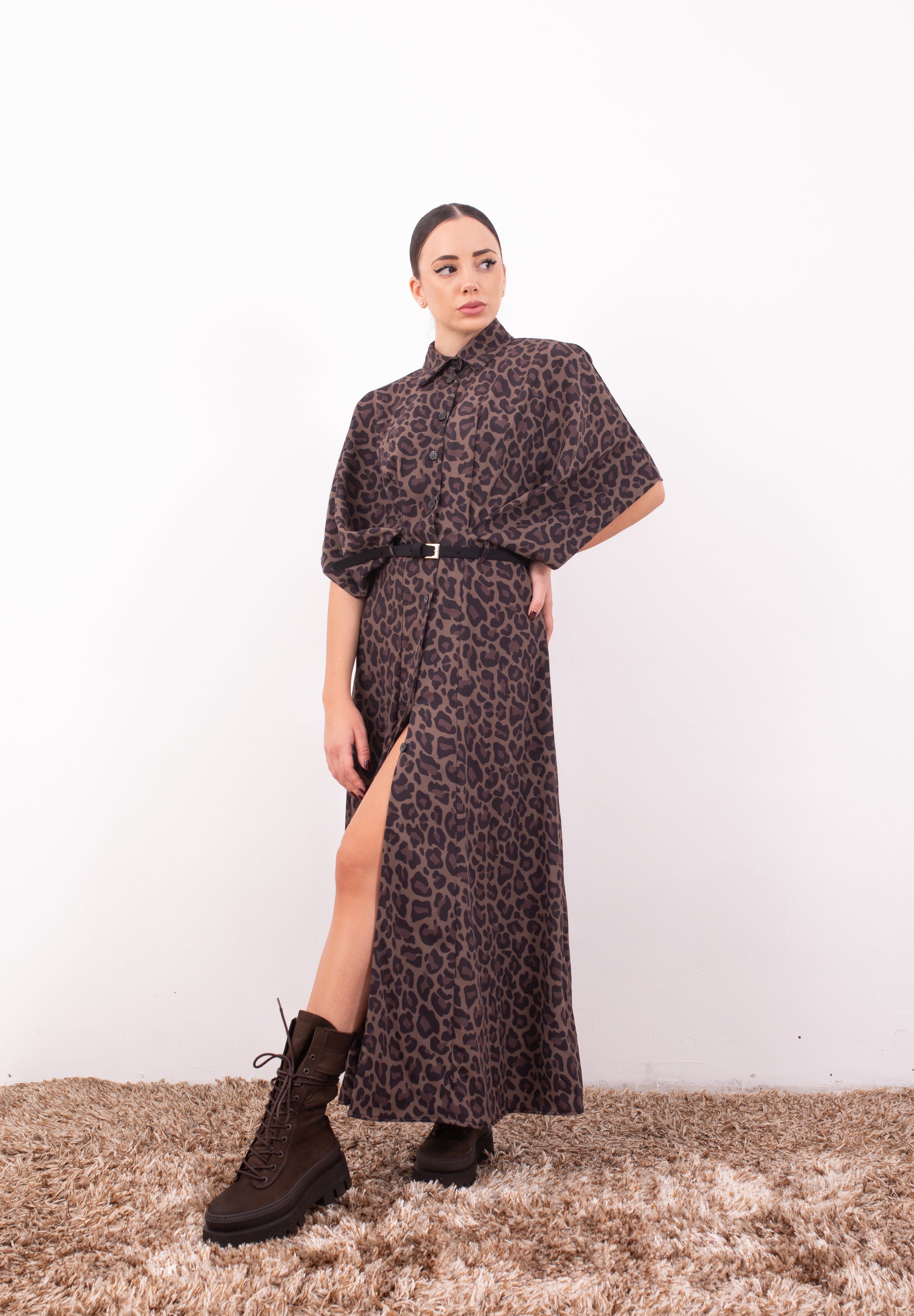 Vestito Animalier con Cintura – Imperial | Abito Midi Leopardo