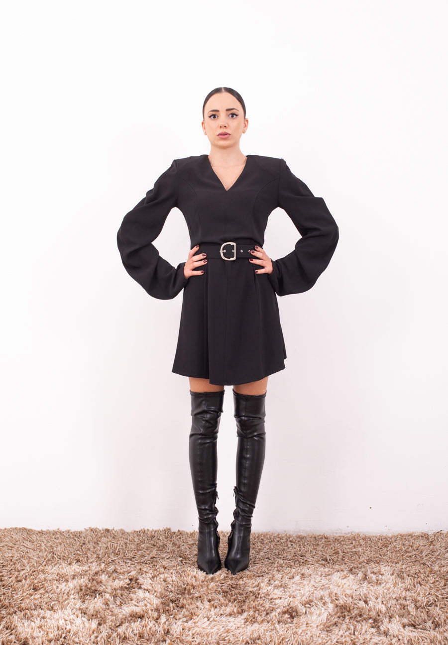 Imperial Abito Corto nero AFSGKHXC – Cintura in Vita & Scollo a V