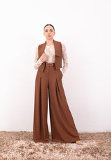Pantalone palazzo cuoio con pences e cintina Imperial