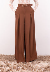 Pantalone palazzo cuoio con pences e cintina Imperial