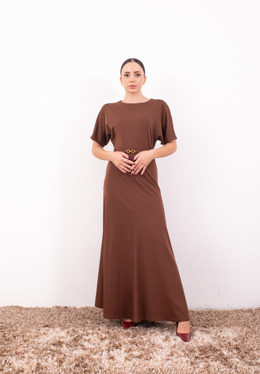 Abito Lungo con Cintura e Maniche cuoio AFSQKLFC – Imperial | Eleganza Fluida