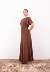 Abito Lungo con Cintura e Maniche cuoio AFSQKLFC – Imperial | Eleganza Fluida
