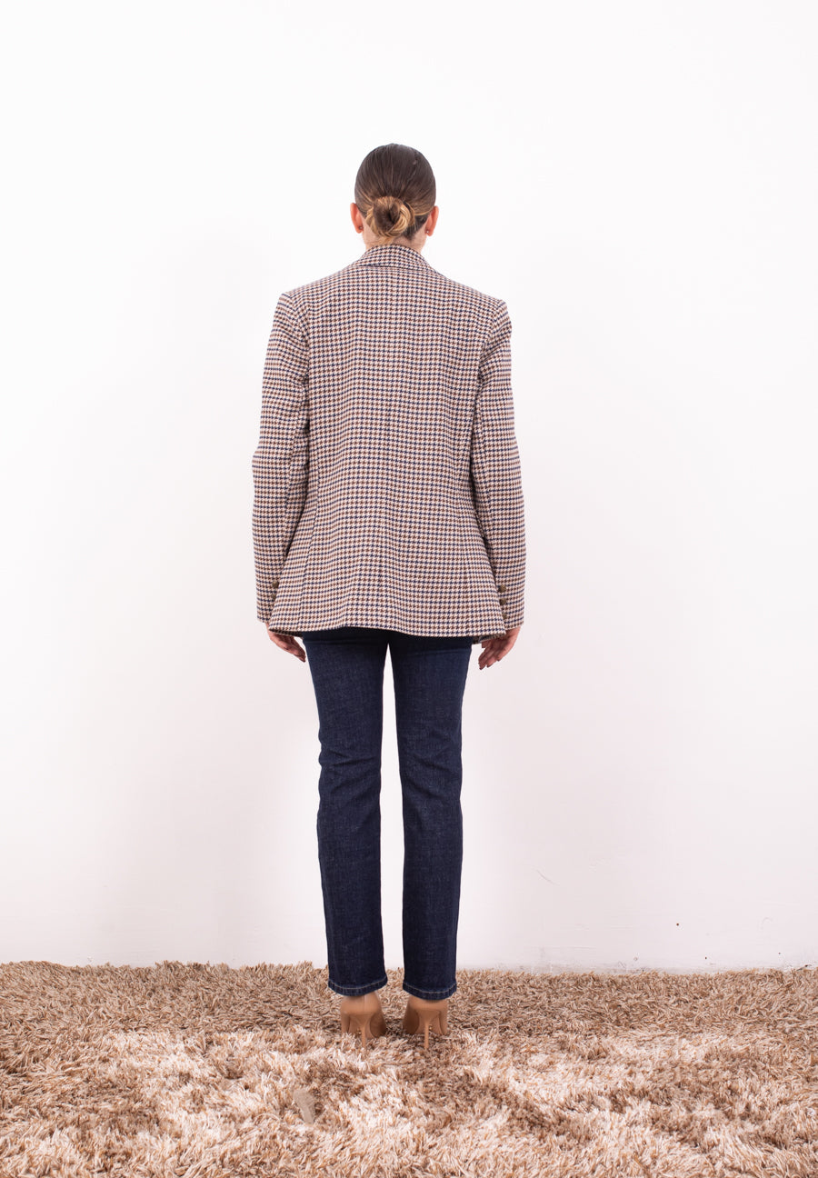 Giacca pied de poulle marrone/blu con spille Zahjr