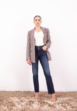 Giacca pied de poulle marrone/blu con spille Zahjr