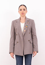 Giacca pied de poulle marrone/blu con spille Zahjr