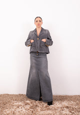 Giacca Vicolo in denim nero – Giacca Crop Grigia con Bottoni Gioiello
