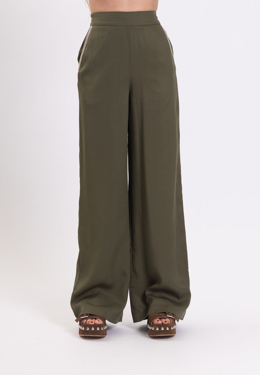 Pantalone ampio Tirynn verde con dettaglio argentato Kocca