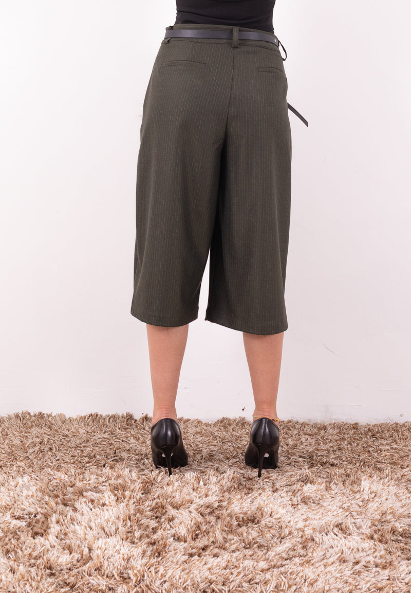 Pantalone Cropped Verde Gessato Motel | Vita Alta con Cintura Donna
