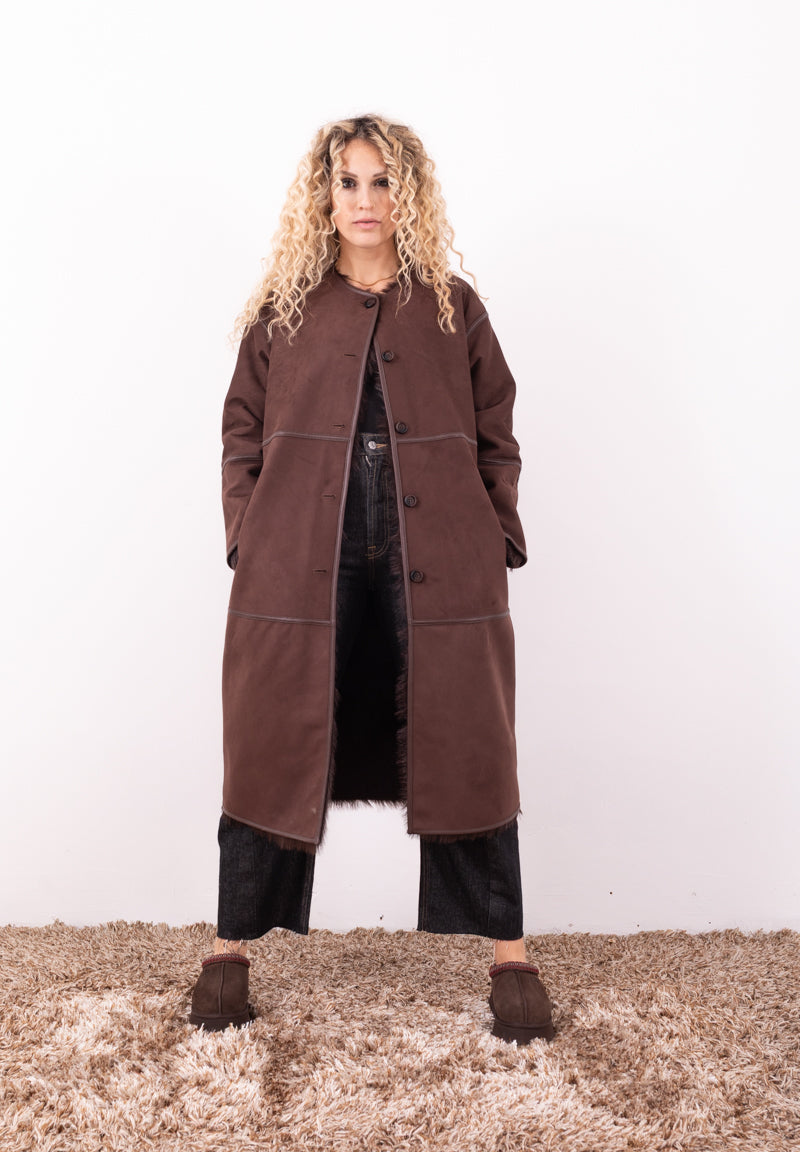 Cappotto Reversibile Faux Toscana Choc | Ecopelle Scamosciata e Pelliccia Urbancode