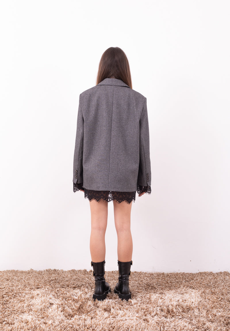 Giacca Blazer monopetto grigio con spilla strass Motel