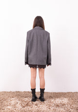 Giacca Blazer monopetto grigio con spilla strass Motel