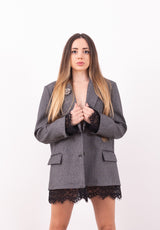 Giacca Blazer monopetto grigio con spilla strass Motel