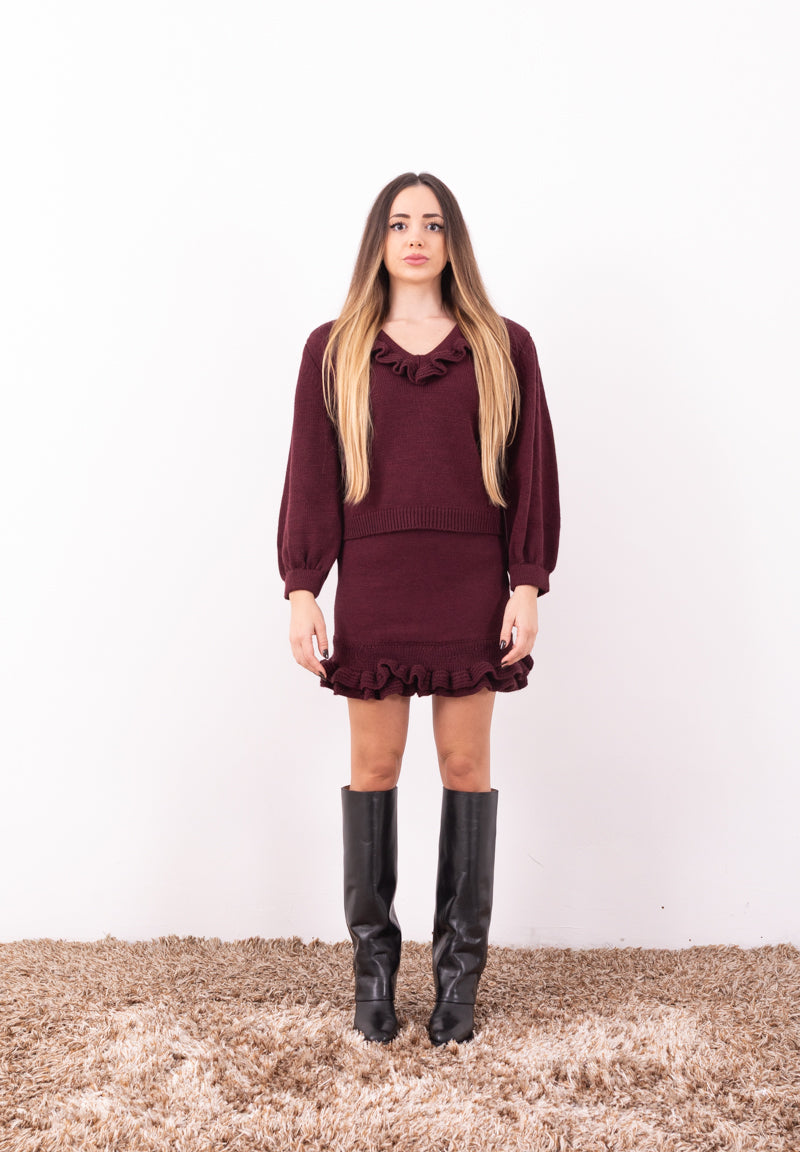 Maglia Vino HaveOne con Rouches e Spalle Strutturate | Lana e Alpaca