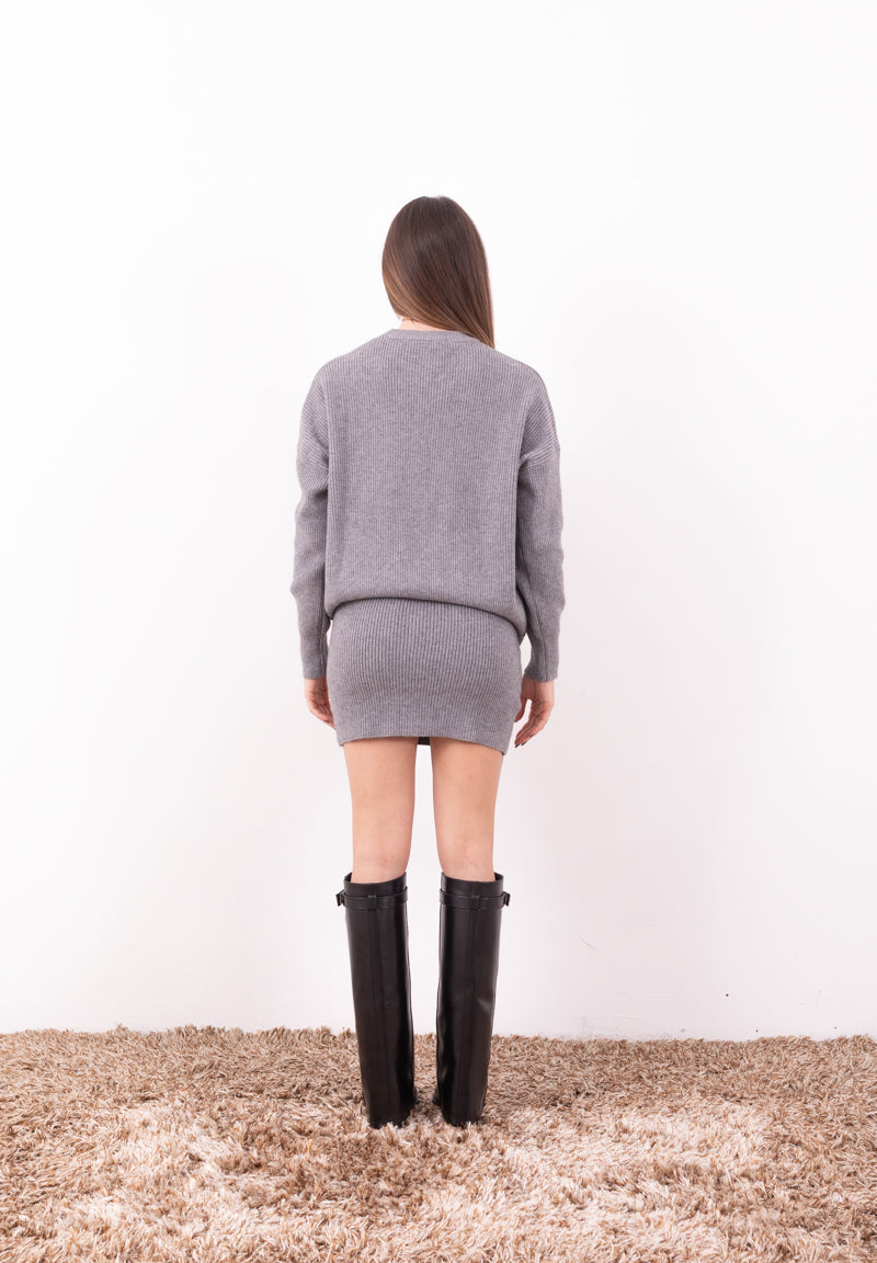 Completo Maglia Daisy Grigio | Coord Pull e Minigonna a Tubino HaveOne