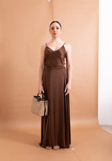 Gonna Lunga Haveone Marrone in Viscosa – Silhouette Fluida e Colore Cioccolato