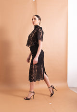 Top Corto Imperial Nero in Pizzo – Collo Alto e Maniche Corte