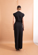 Abito Lungo Imperial Nero – Scollo a V e Drappeggio Glamour