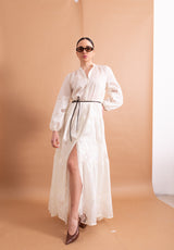 Abito Chemisier Lungo Motel Bianco Naturale – Vestito con Ricami in Pizzo SS26