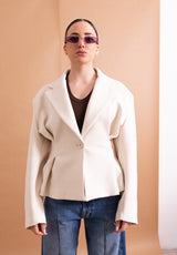 Giacca Haveone in Punto Milano Burro – Silhouette a Clessidra con Spalle Strutturate