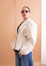 Giacca Haveone in Punto Milano Burro – Silhouette a Clessidra con Spalle Strutturate