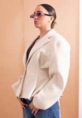 Giacca Haveone in Punto Milano Burro – Silhouette a Clessidra con Spalle Strutturate