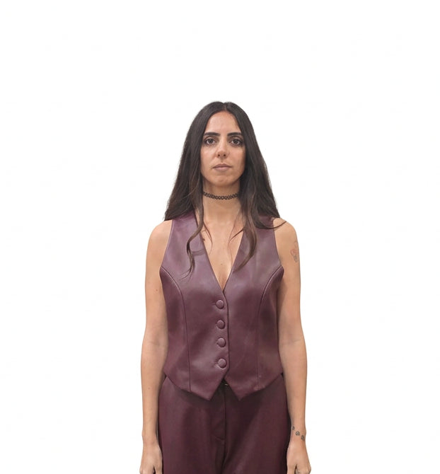 Gilet Donna Imperial Bordeaux in Pelle Sintetica a 4 Bottoni – Gilet Sartoriale Elegante