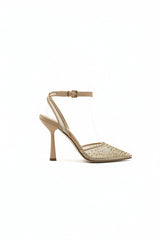 Slingback Chantal Champagne con Punta in Rete e Strass Bronzo – Scarpa da Cerimonia Tacco 10