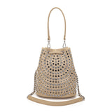 Secchiello La Carrie Andromeda Beige e Strass - Borsa in Pelle Martellata | Peccatidistile
