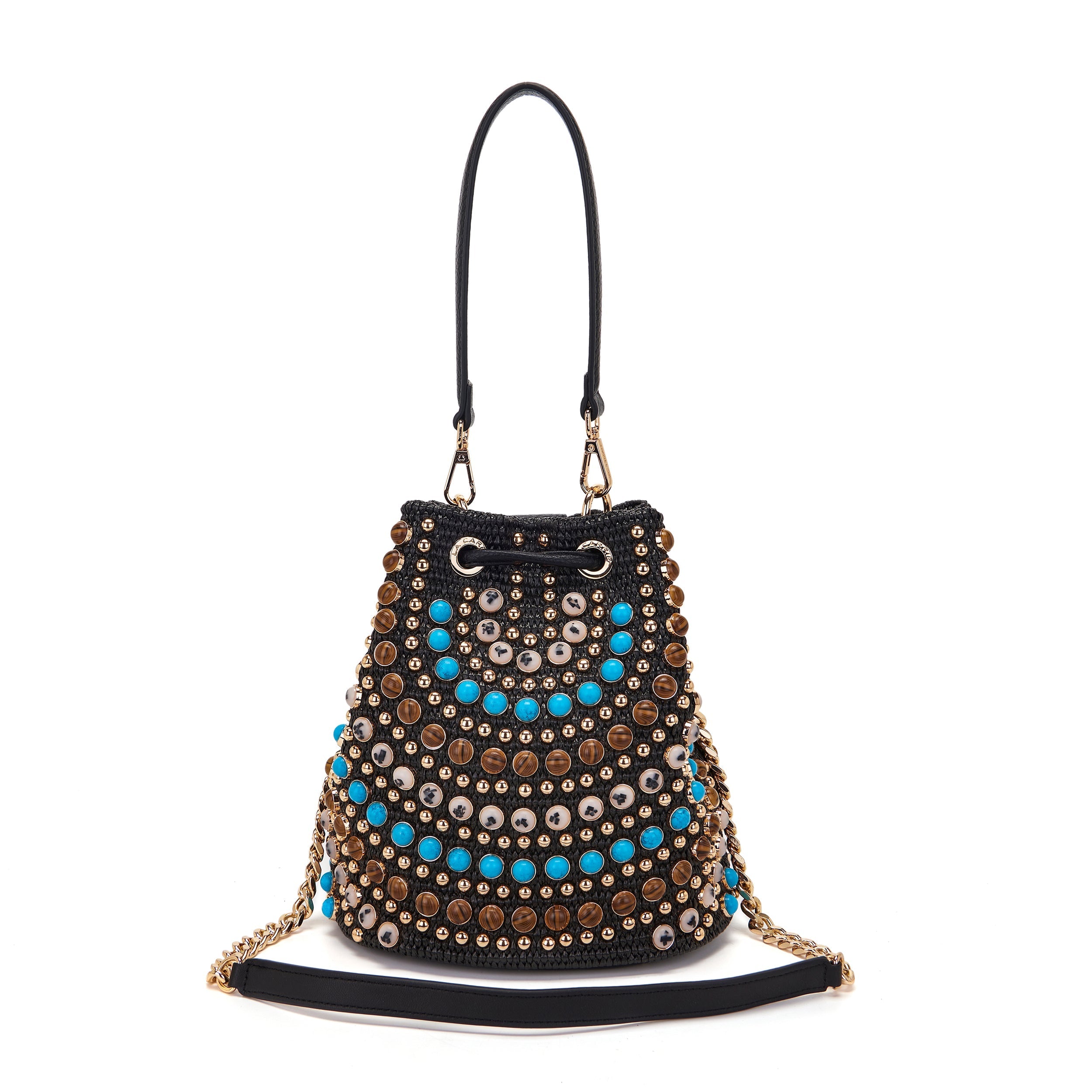Secchiello La Carrie Andromeda Raffia Naturale e Oro - Borsa Bijoux | Peccatidistile