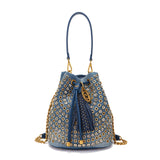 Secchiello La Carrie 208-CAS Denim e Strass - Borsa Jeans Laserata | Peccatidistile