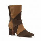 Tronchetti Donna Emanuélle Vee Molly 403-14 Beige e Marrone in Camoscio – Stivaletti Color Block Punta Quadra con Tacco 8 cm e Zip