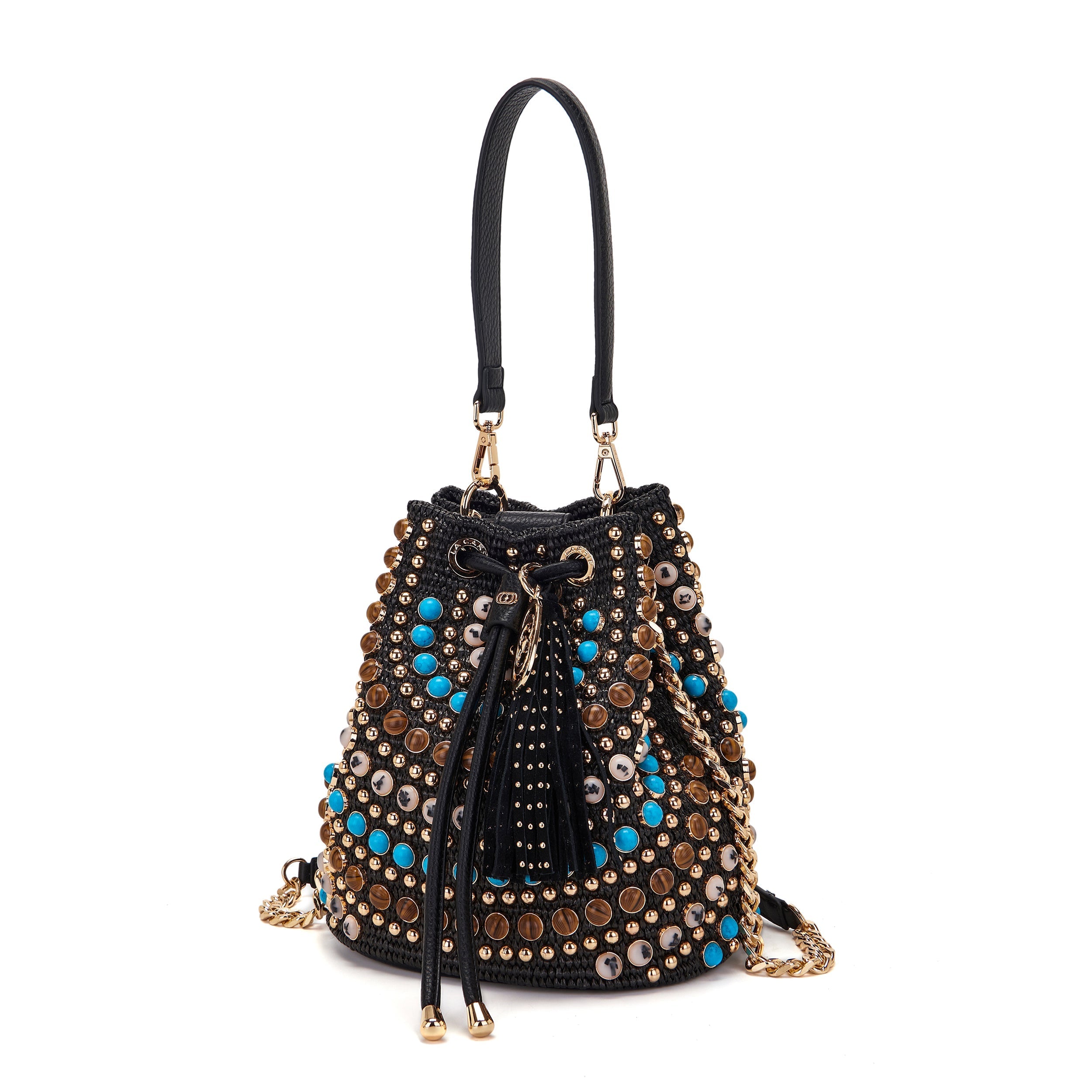 Secchiello La Carrie Andromeda Raffia Naturale e Oro - Borsa Bijoux | Peccatidistile