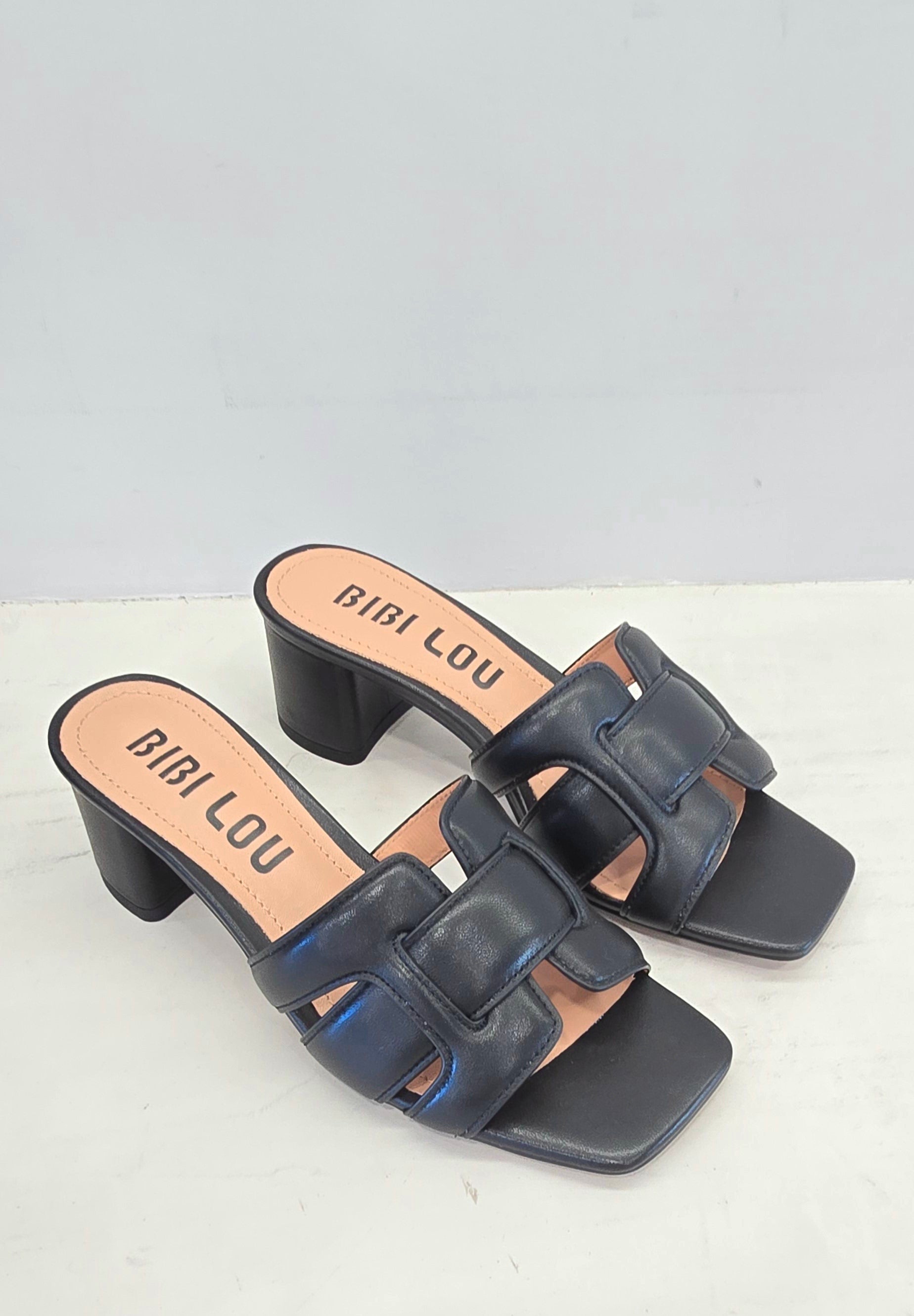 Ciabatta con tacco 5 cm nera fascia intrecciata Bibi Lou