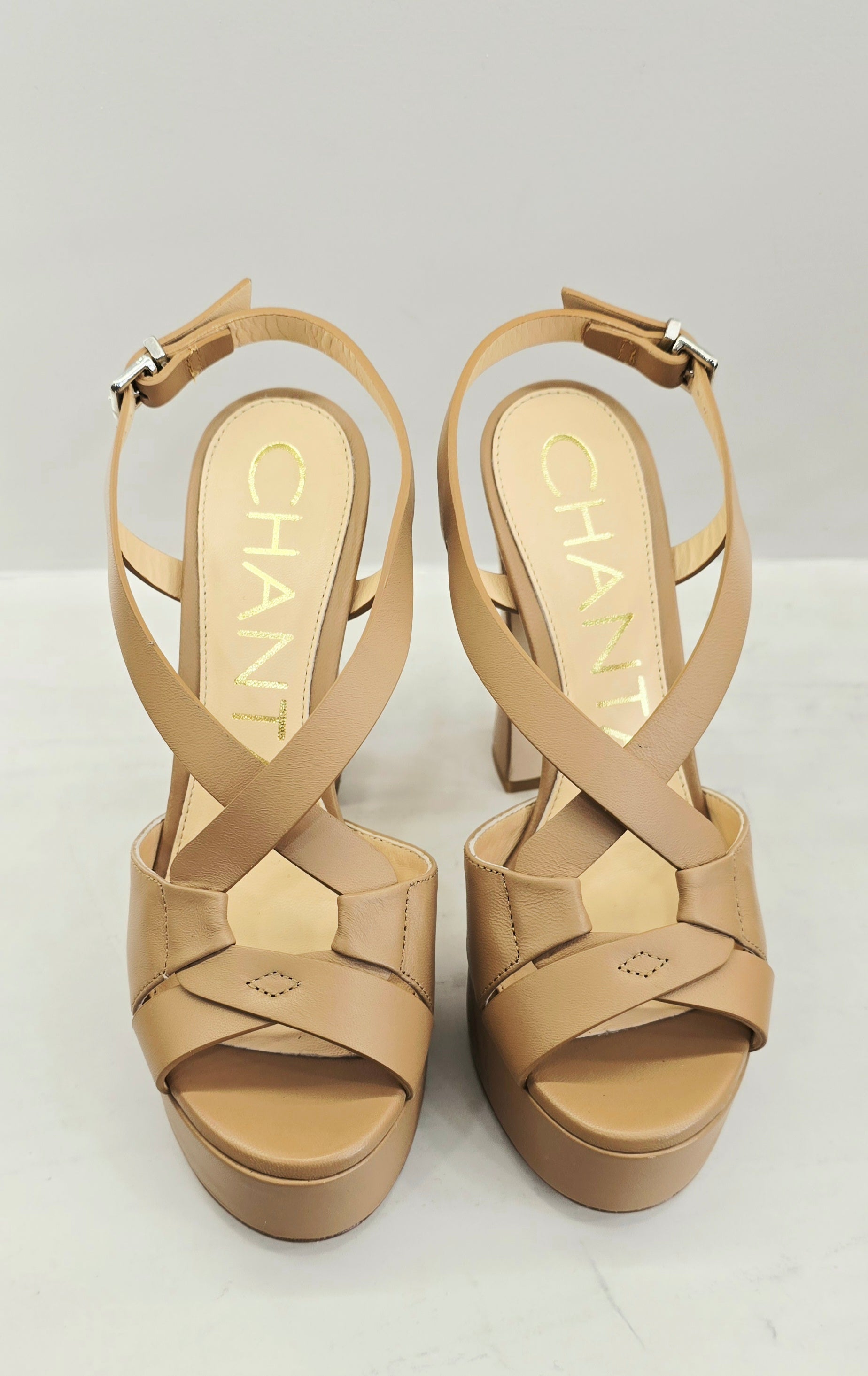 Sandali Chantal in Pelle Nude con Tacco Alto – Sandalo Sabot con Fascia e Plateau