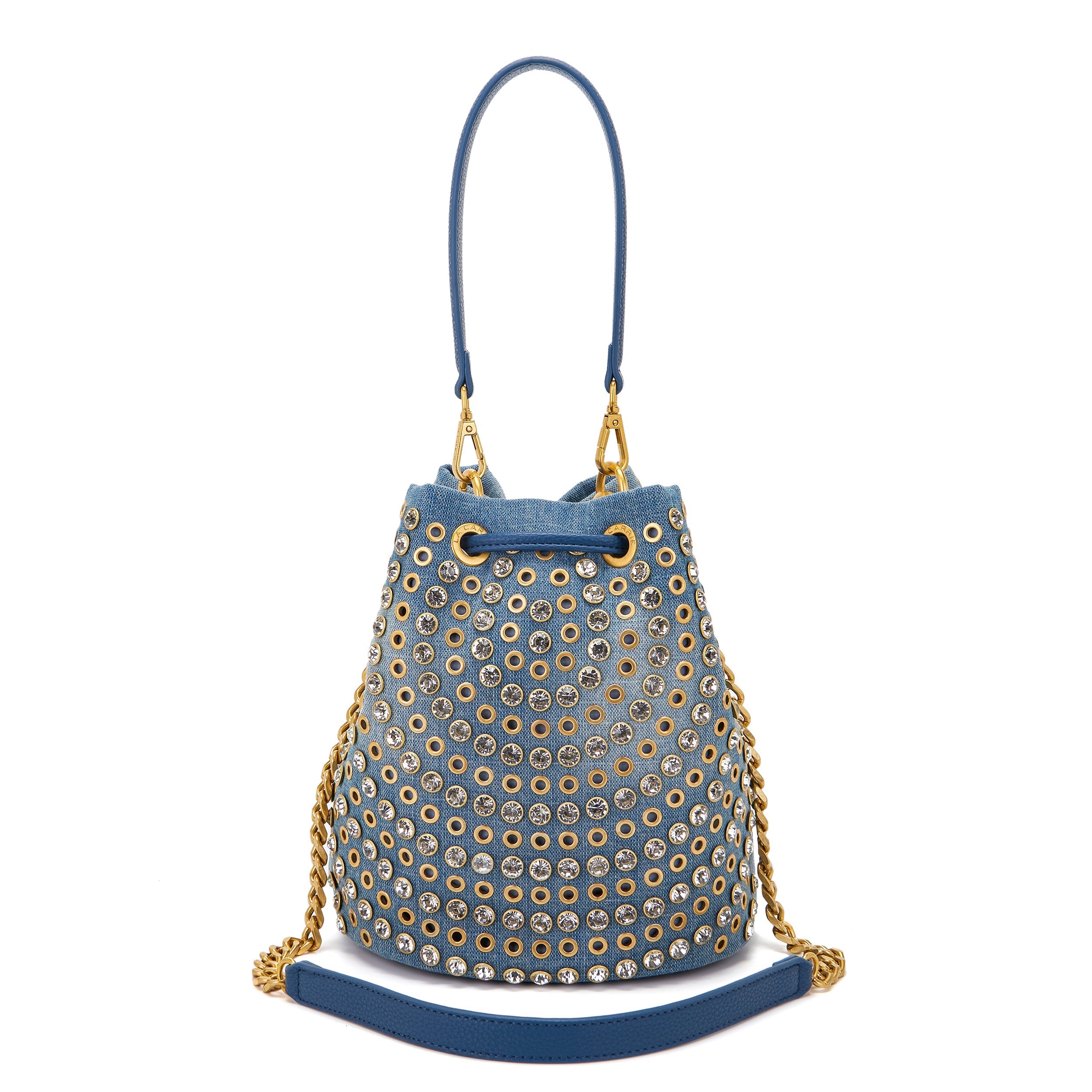 Secchiello La Carrie 208-CAS Denim e Strass - Borsa Jeans Laserata | Peccatidistile
