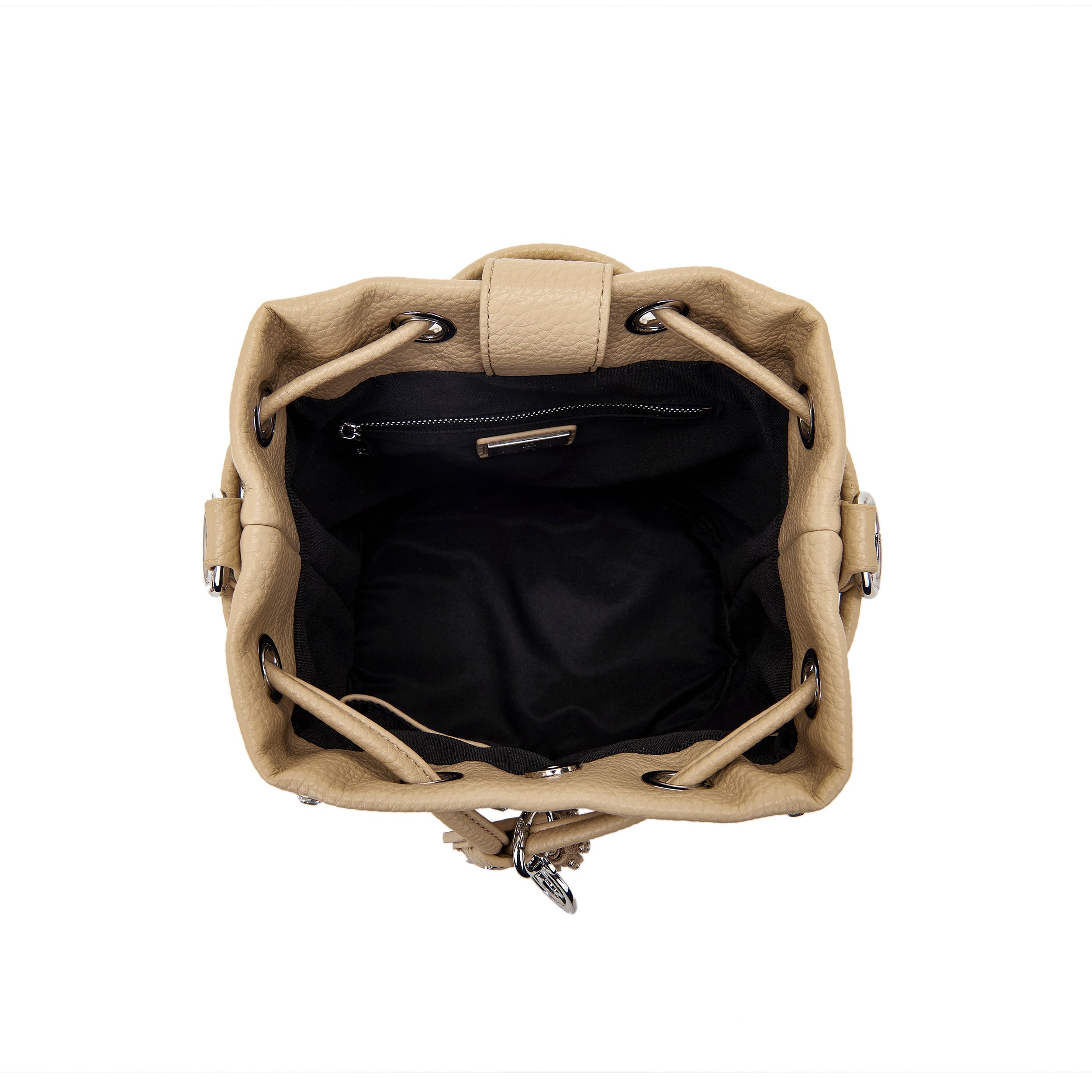 Secchiello La Carrie Andromeda Beige e Strass - Borsa in Pelle Martellata | Peccatidistile