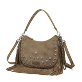 Borsa a Spalla La Carrie Aztec Taupe – Suede, Frange e Spirito Boho-Chic