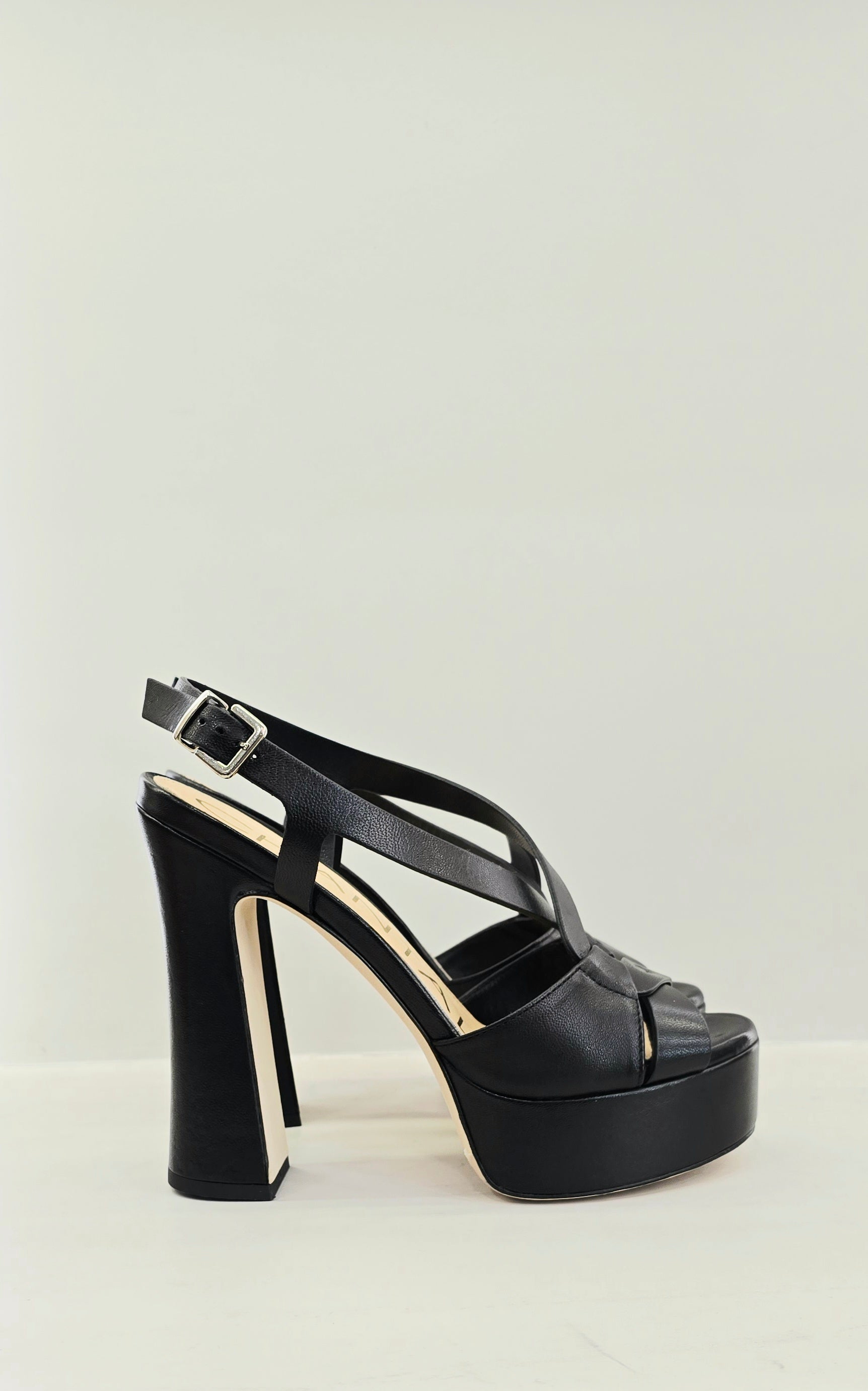 Sandali Chantal in Pelle Nera con Tacco Alto – Sandalo Sabot con Fascia Incrociata e Plateau