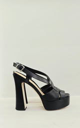 Sandali Chantal in Pelle Nera con Tacco Alto – Sandalo Sabot con Fascia Incrociata e Plateau