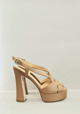 Sandali Chantal in Pelle Nude con Tacco Alto – Sandalo Sabot con Fascia e Plateau