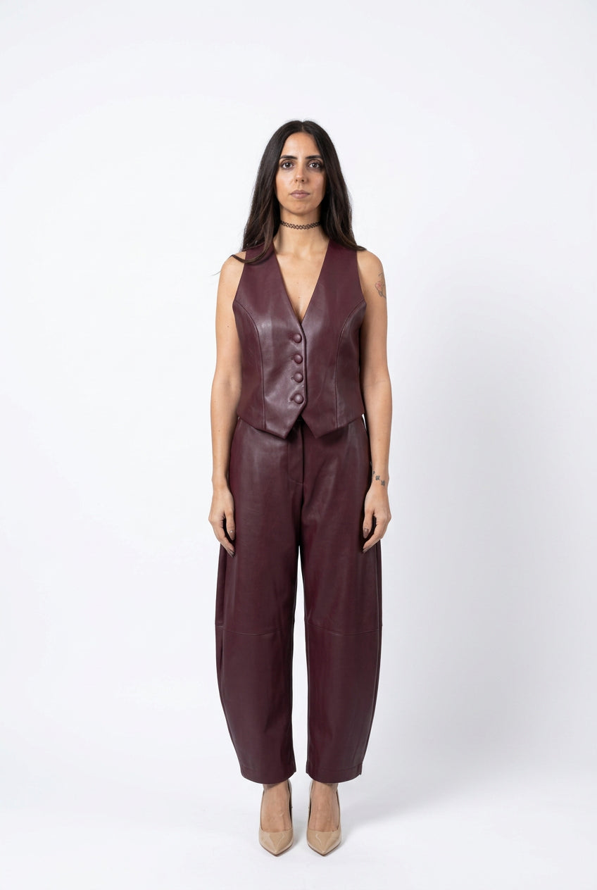 Pantaloni Donna Imperial Rossi in Pelle Sintetica con Cintura – Pantalone Gamba Ampia