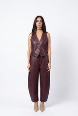 Pantaloni Donna Imperial Rossi in Pelle Sintetica con Cintura – Pantalone Gamba Ampia