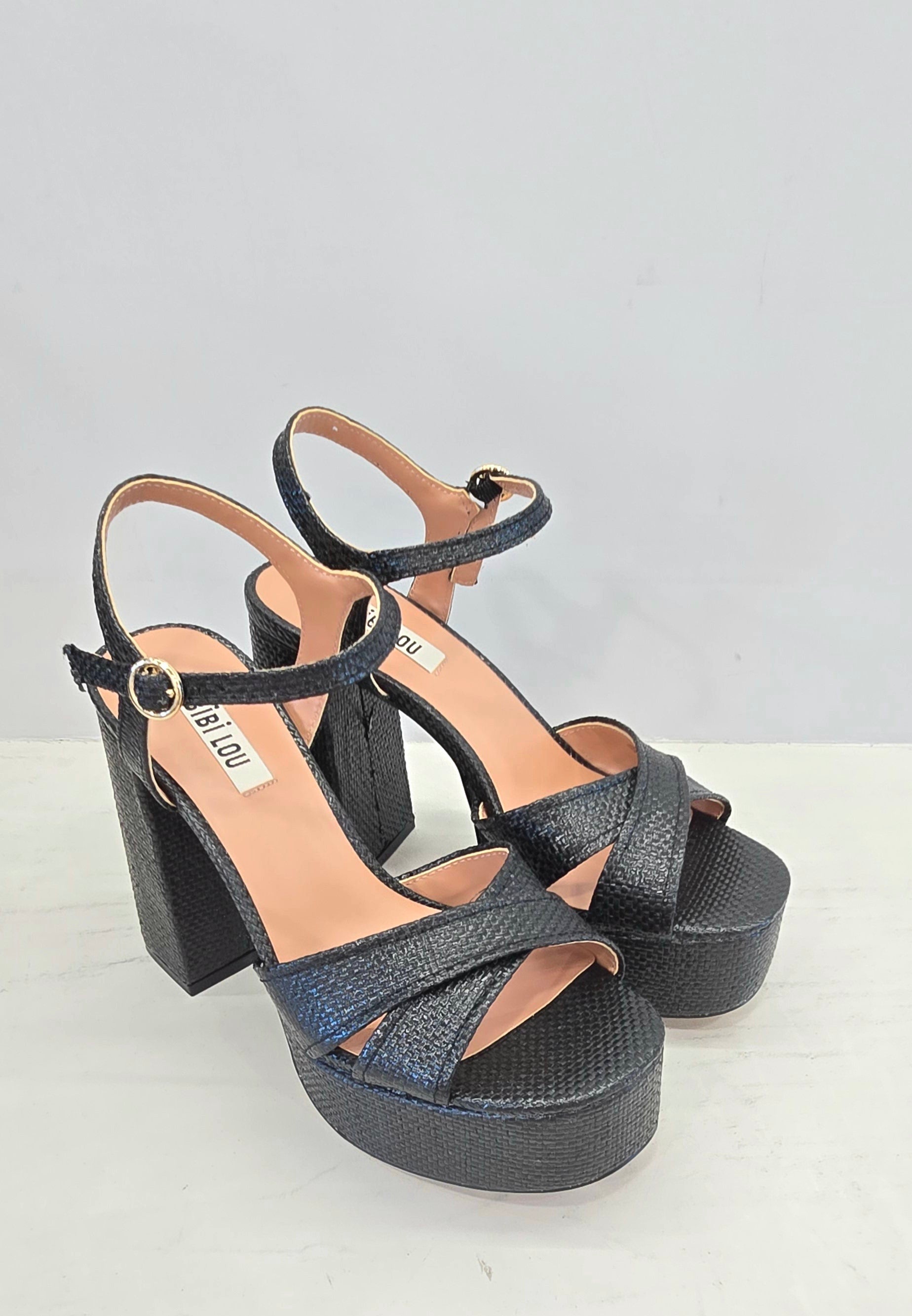 Sandalo alto in rafia nero Bibi Lou