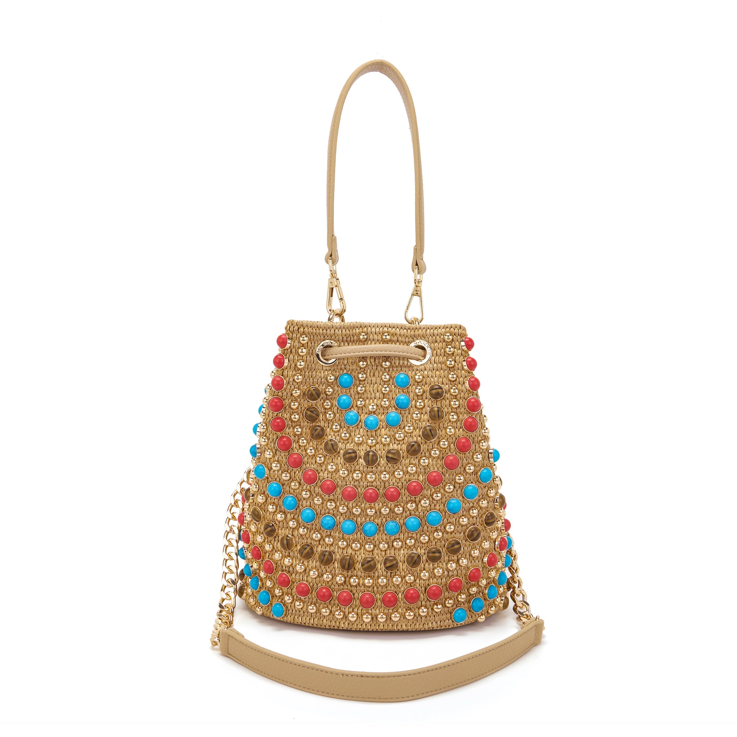 Secchiello La Carrie Andromeda nero in Raffia e Pietre - Borsa Boho-Chic | Peccatidistile