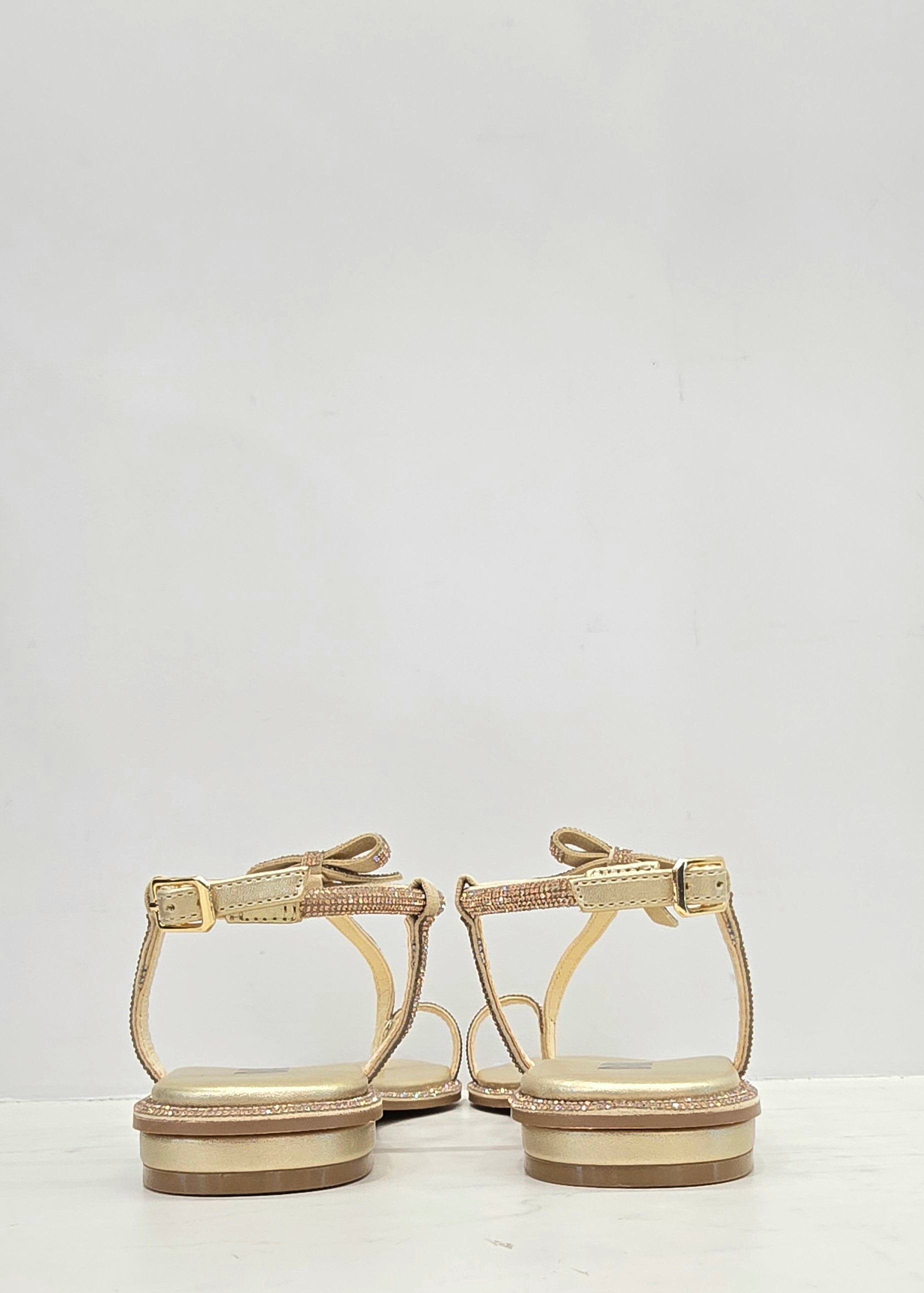 Infradito flat oro, con strass e fiocchetti Bibi Lou