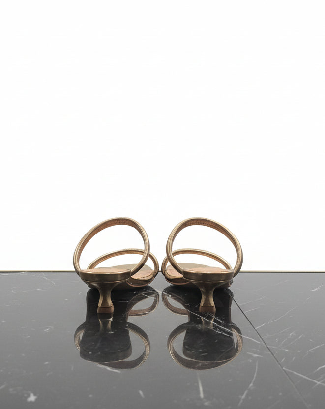 Sandalo tacco basso bronzo laminato Bibi lou