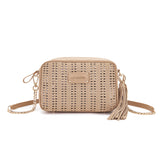 Borsa a Spalla La Carrie Woven Beige – Eleganza Intrecciata e Finitura Glossy