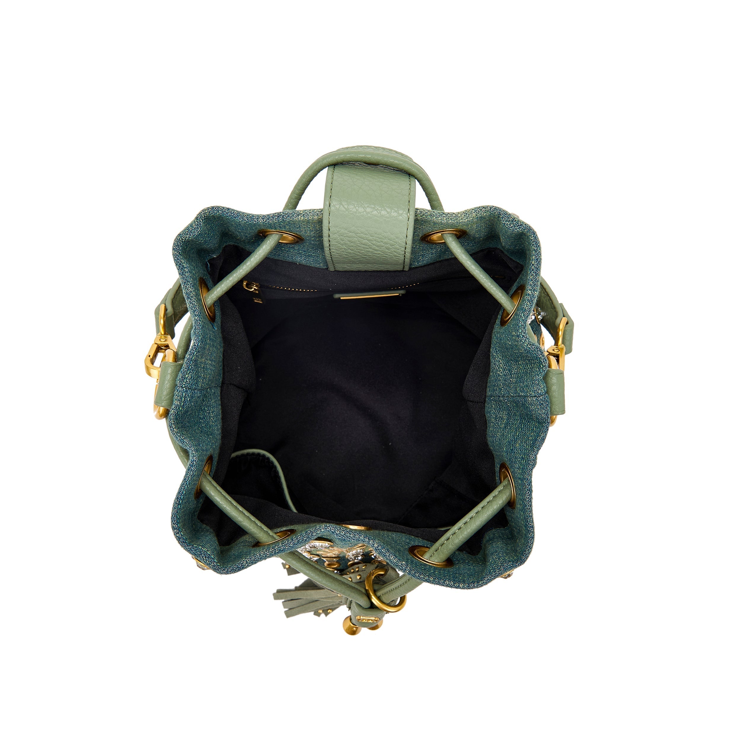 Secchiello La Carrie Andromeda Denim Verde - Borsa Jeans e Strass | Peccatidistile