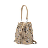 Secchiello La Carrie Andromeda Beige e Strass - Borsa in Pelle Martellata | Peccatidistile