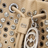 Secchiello La Carrie Andromeda Beige e Strass - Borsa in Pelle Martellata | Peccatidistile